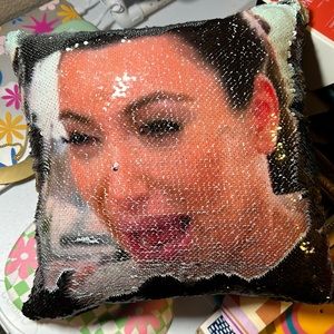 Kim Kardashian Funny Ugly Crying Face Sequin Pillow